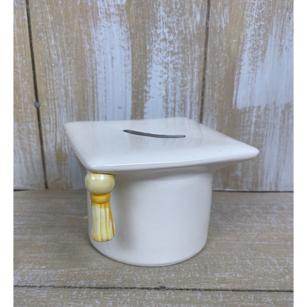 White Ceramic Graduation Cap Bank